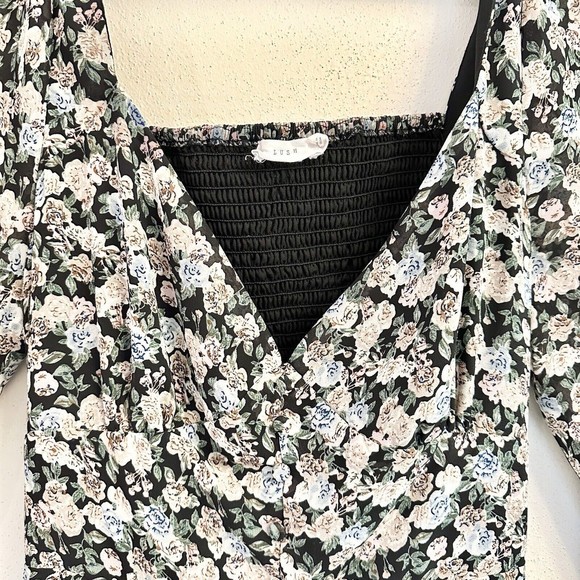Lush Womens MIDI Dress W/ Puff Sleeve In Black Multi Floral- Size Large - Picture 4 of 14